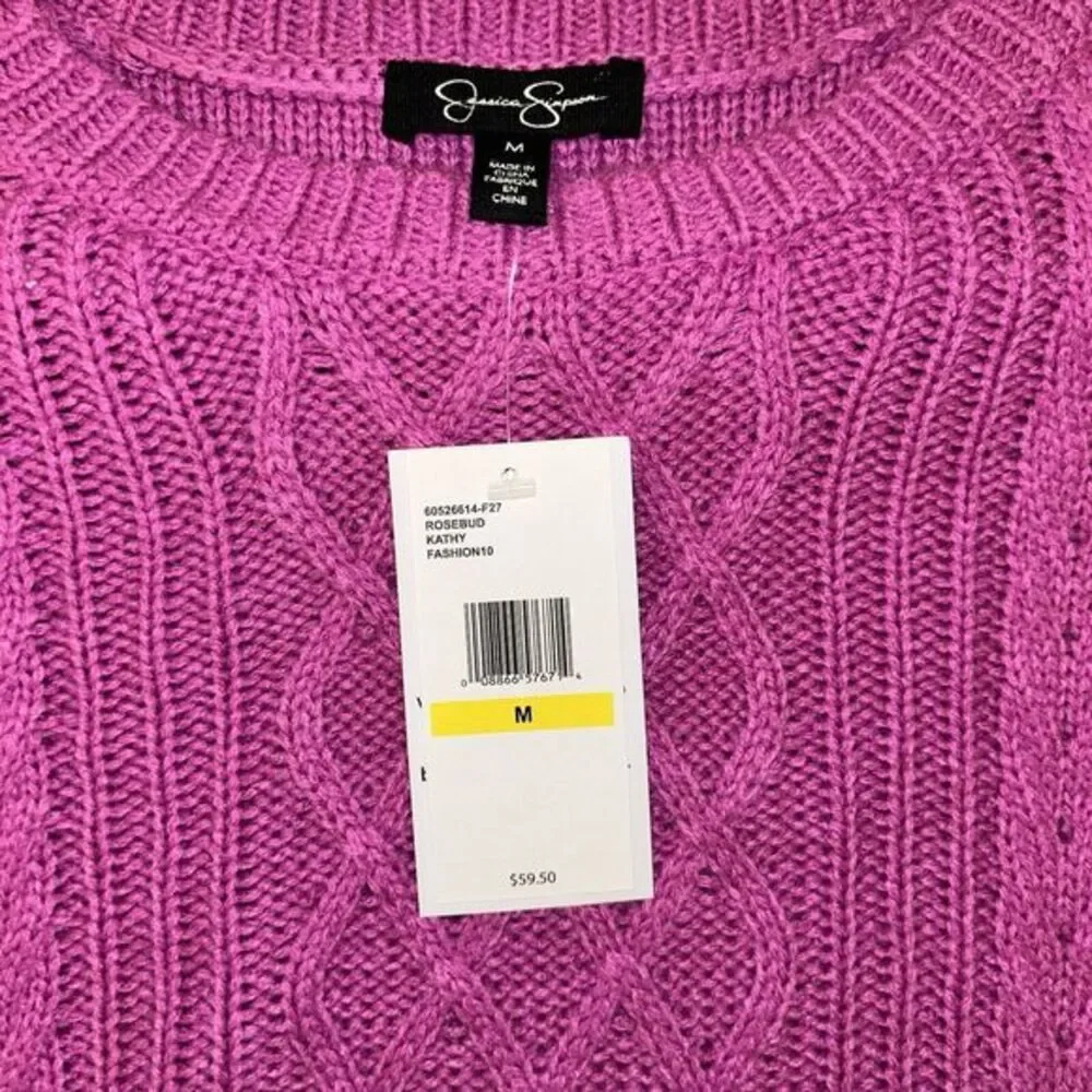 Jessica Simpson Ruffled Pullover Sweater Womens Small‎ Rosebud Cable Knit NEW